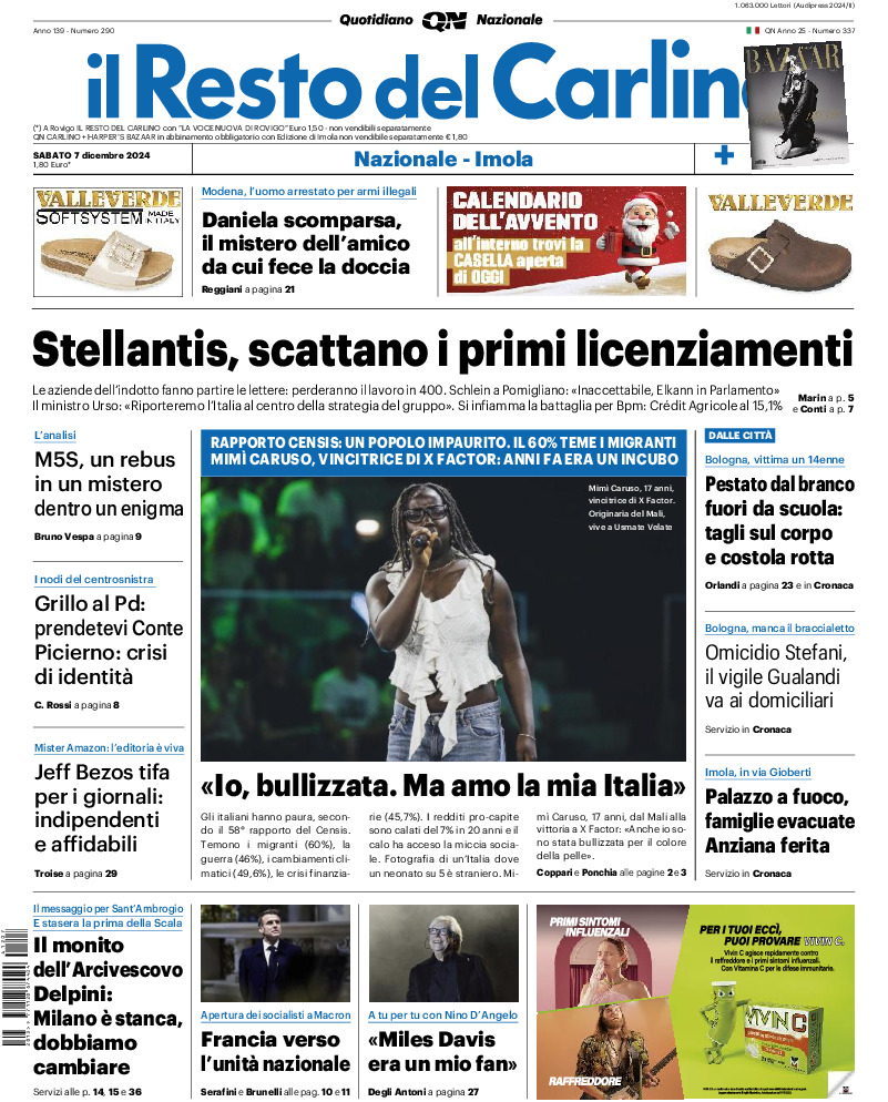 Prima-pagina-il resto del carlino-edizione-di-oggi-20241207